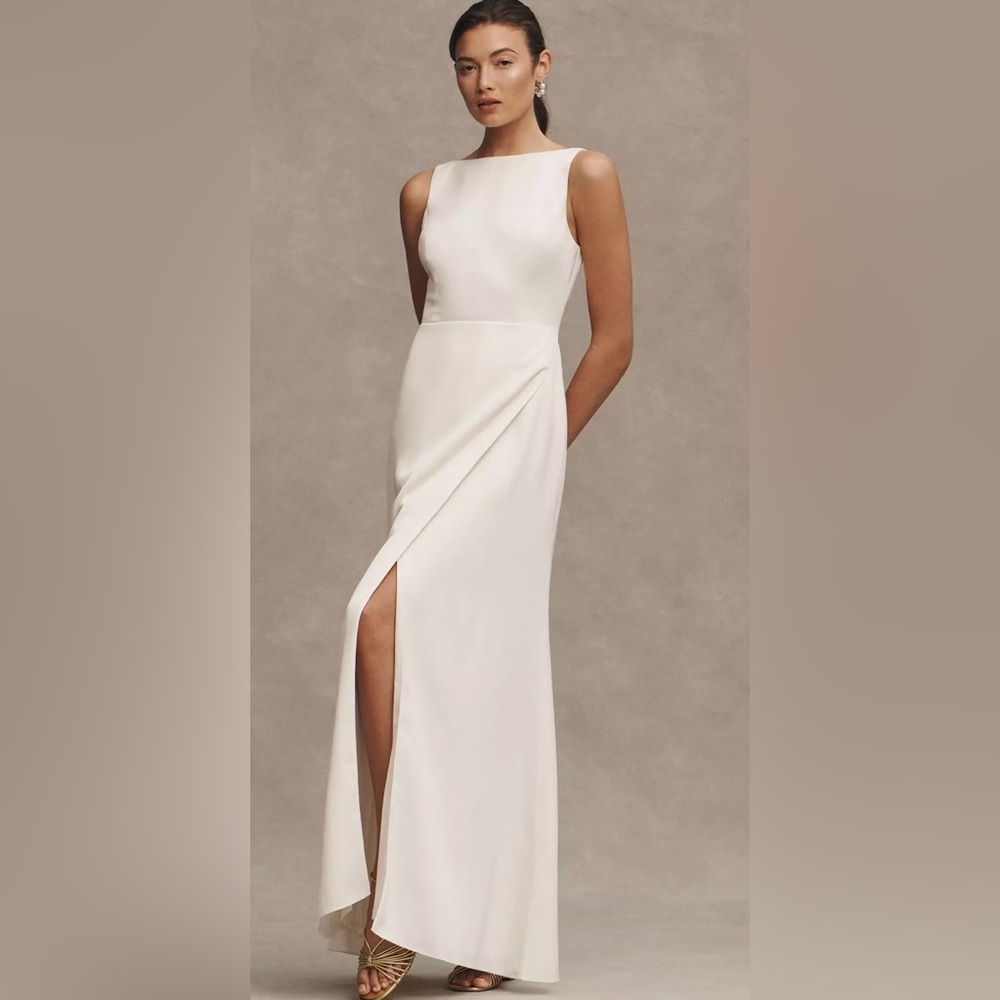 BHLDN ALICE HIGH-NECK SATIN MAXI DRESS